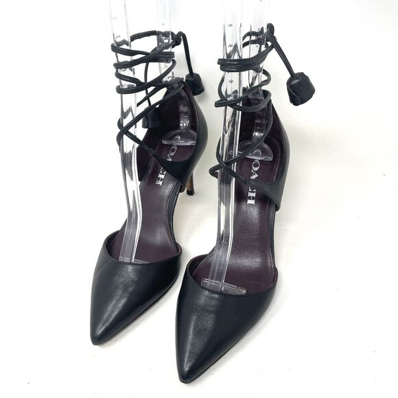 Coach Shoes - Coach Shae Tea Rose‎ Pumps Heels Size 5B Calf Leather Shoes Black Edgy Stiletto